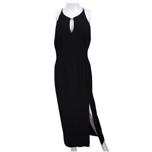 '90s Y2K Dave & Johnny Women's Black Sleeveless Halter Rhinestone Maxi Dress 14